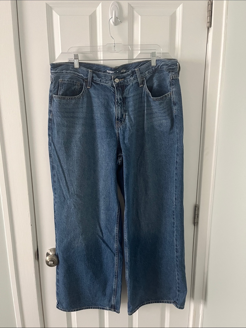 Old Navy Women's Mid-Rise WOW Baggy Wide-Leg Blue Denim Jeans